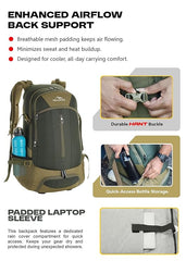 FALCON 40 l Travel Laptop Backpack for Men and Women with Rain Cover -Olivegreen