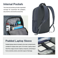 TPB04 - 30L Laptop Backpack   16-Inch Compartment, USB Charging Port -Ash blue