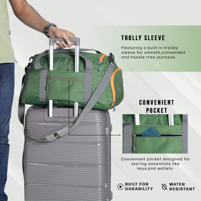 TMPB01 -  40L Duffle Bag, Travel Weekender Bag for men & women with Shoe Compartment, Water-Resistant -Green