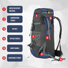 Flyspeck 65 L Travel Backpack with Lightweight Build & with Multi-Pocket Design – NavyBlue