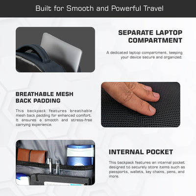 TPB03 - 30L  office & Travel Bag with 16-Inch Laptop Compartment, Suitcase-Style Opening, USB Charging - Grey
