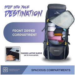 Airwave 60L Travel Backpack with Laptop Compartment & Ergonomic Shoulder Straps - Grey