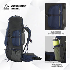 EXPEDITION 80L Rucksack with shoe compartment &  Rain Cover - Navyblue