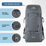 IGNITE 50 L travel Bag Front & Top Open Backpack with Rain Cover and Shoe Compartments - Grey