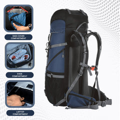 Venture Pro 65 L Travel Backpack with Rain Cover & with Laptop Compartment - Navy Blue