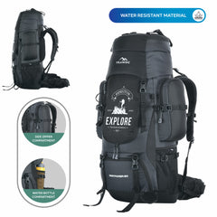 Wayfarer 80L Travel Backpack with Water-Resistant Fabric & Laptop Compartment – Grey