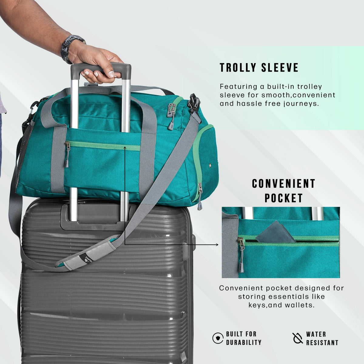 TMPB01 -  40L Duffle Bag, Travel Weekender Bag for men & women with Shoe Compartment, Water-Resistant -Shamrock