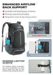 FALCON 40 l Travel Laptop Backpack for Men and Women with Rain Cover - Black