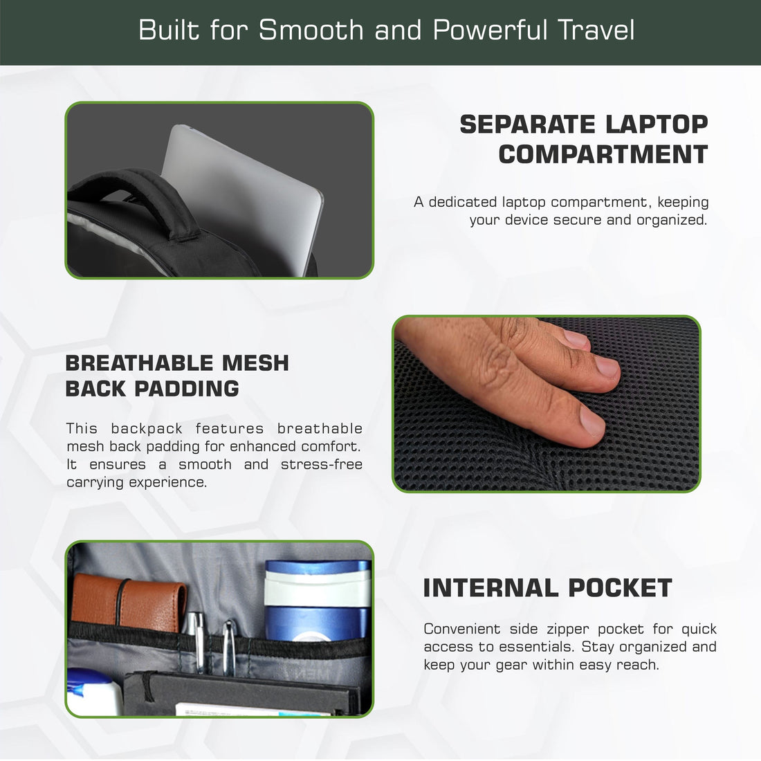 TPB03 - 30L  office & Travel Bag with 16-Inch Laptop Compartment, Suitcase-Style Opening, USB Charging - Uniformgreen