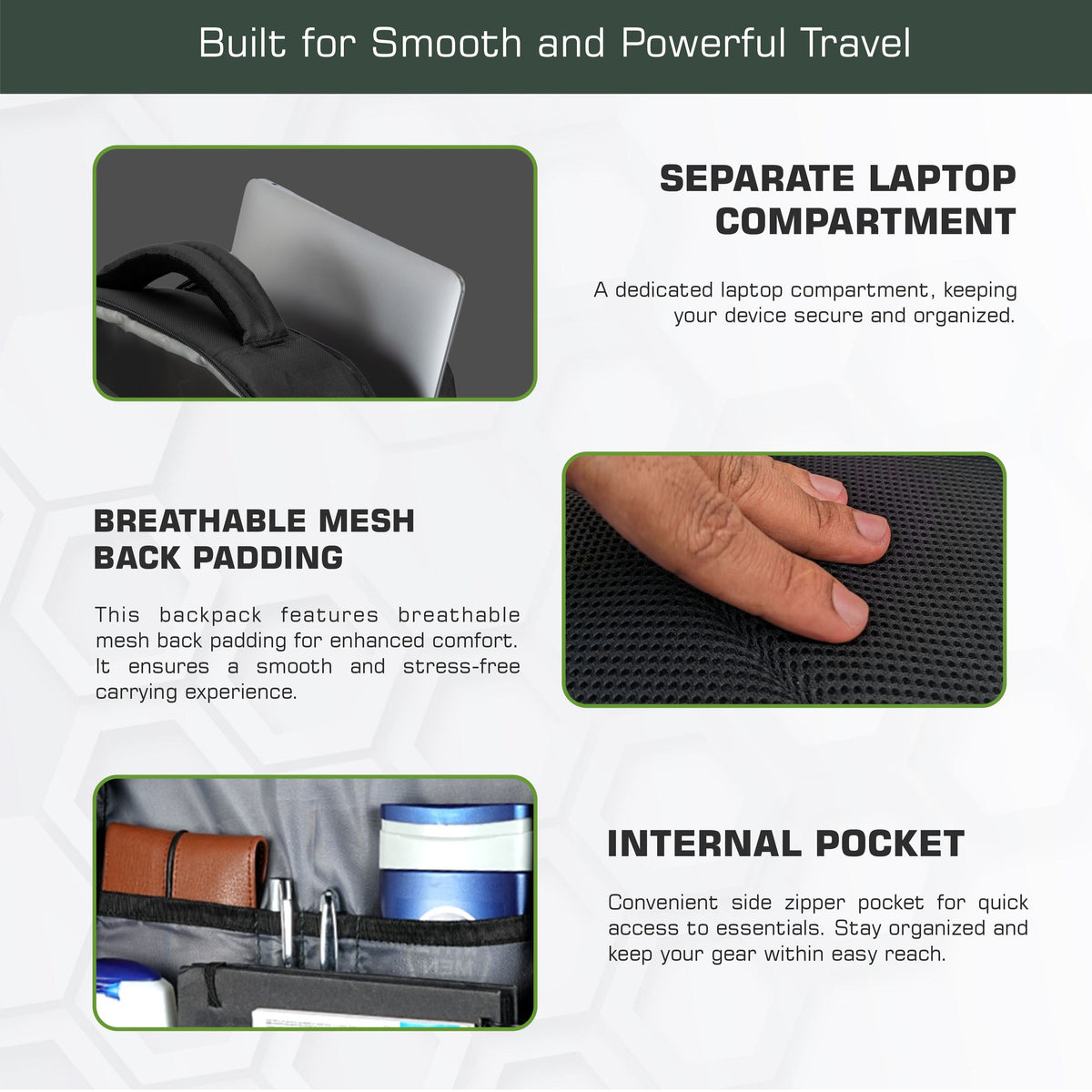 TPB03 - 30L  office & Travel Bag with 16-Inch Laptop Compartment, Suitcase-Style Opening, USB Charging - Uniformgreen