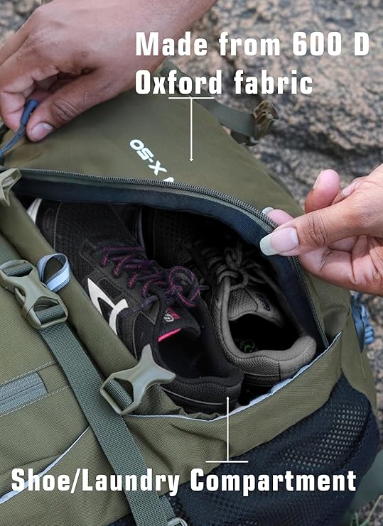 FUSION X 50 L internal frame Bag with Rain Cover and Shoe Compartment - Olive Green