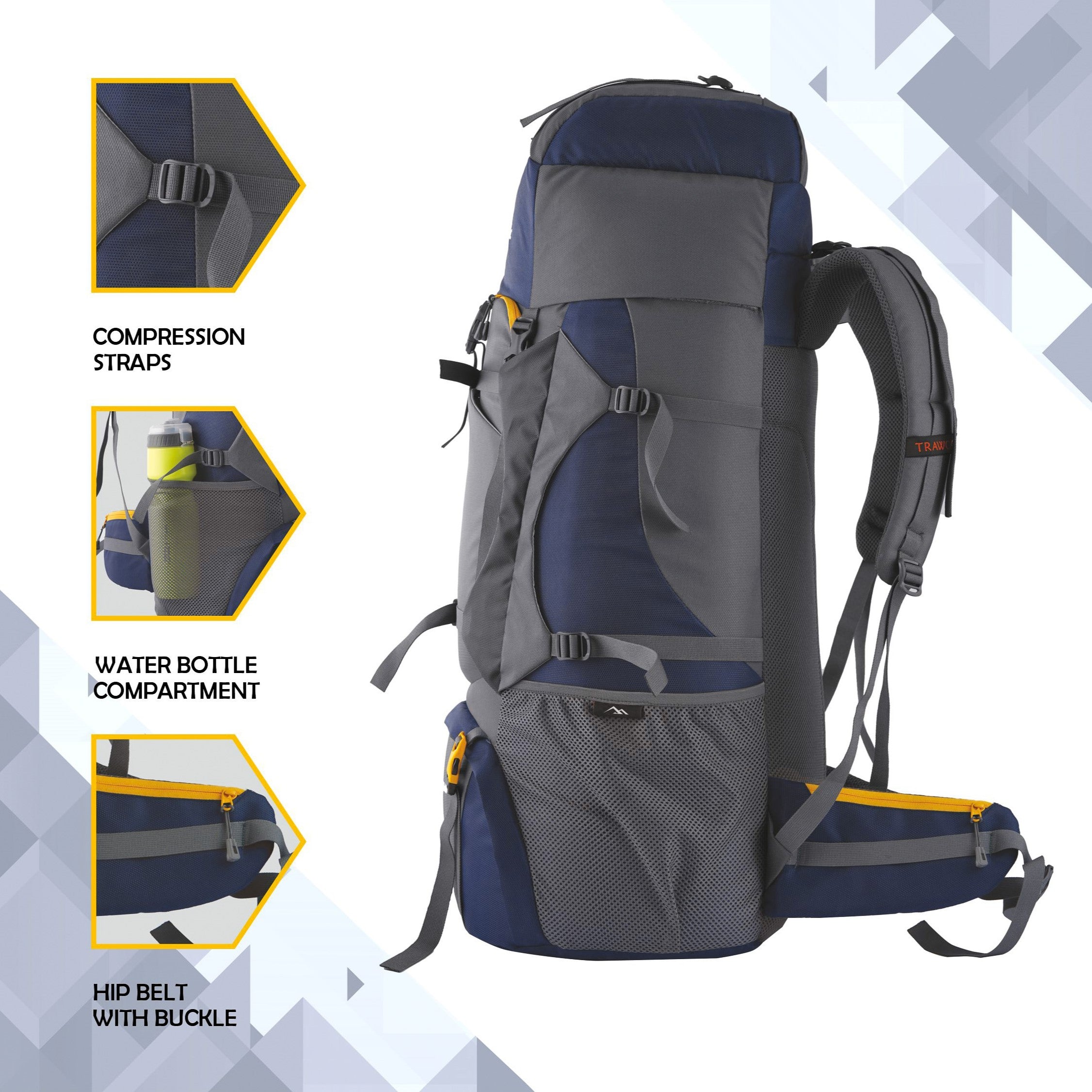 Aerolink 60 L Backpack with Lightweight Build & Water-Resistant Fabric - Grey