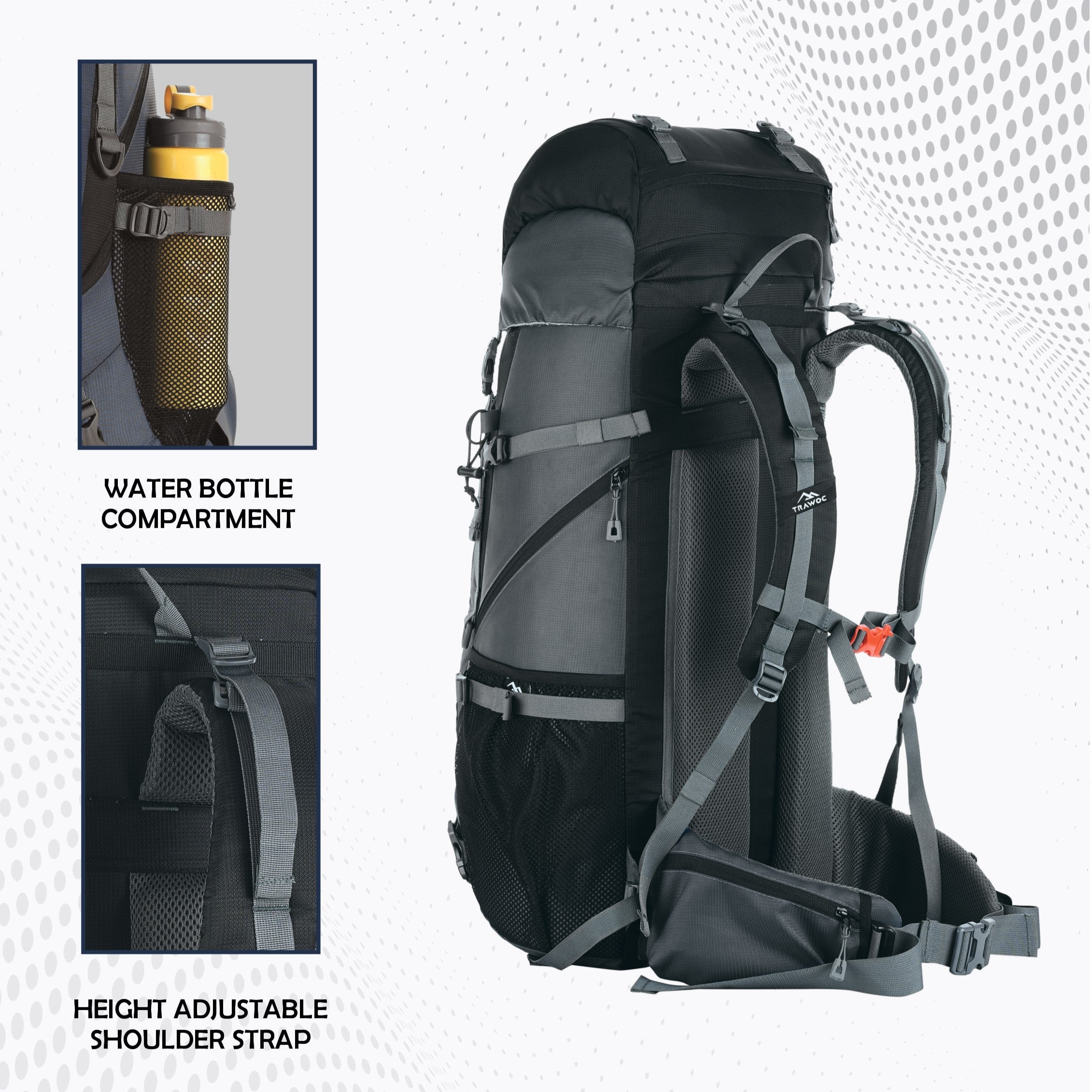 Venture Pro 65 L Travel Backpack with Rain Cover & with Laptop Compartment - Grey