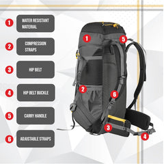 TREKELITE 60L  Backpack Hiking Trekking  Rucksack  with Water Proof Rain Cover - Black