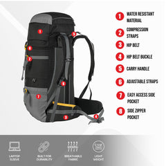 GRITMAX 55 L  Front & Top Open Backpack for Hiking Trekking  Bag for Men & Women with Rain Cover-Grey