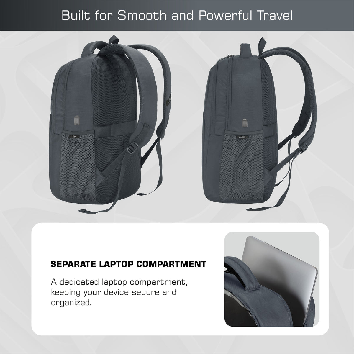 TPB05 - 35L Office & Travel Bag with 16-Inch Padded Laptop Compartment, USB Charging Port - Grey
