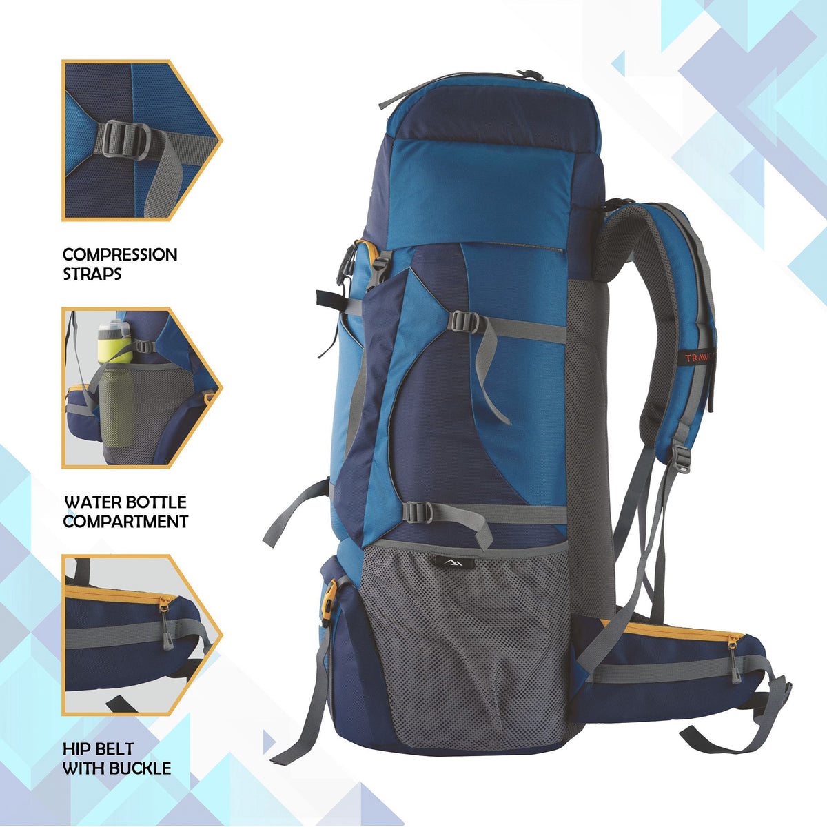 Aerolink 60 L Backpack with Lightweight Build & Water-Resistant Fabric - Blue