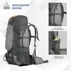 WILDQUEST 50L Travel Backpack  with Laptop Compartment, Rain Cover, Shoe Compartment-grey
