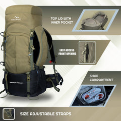 Armor Pro 60L Backpack for Men & Women with Water-Resistant Fabric -Olivegreen