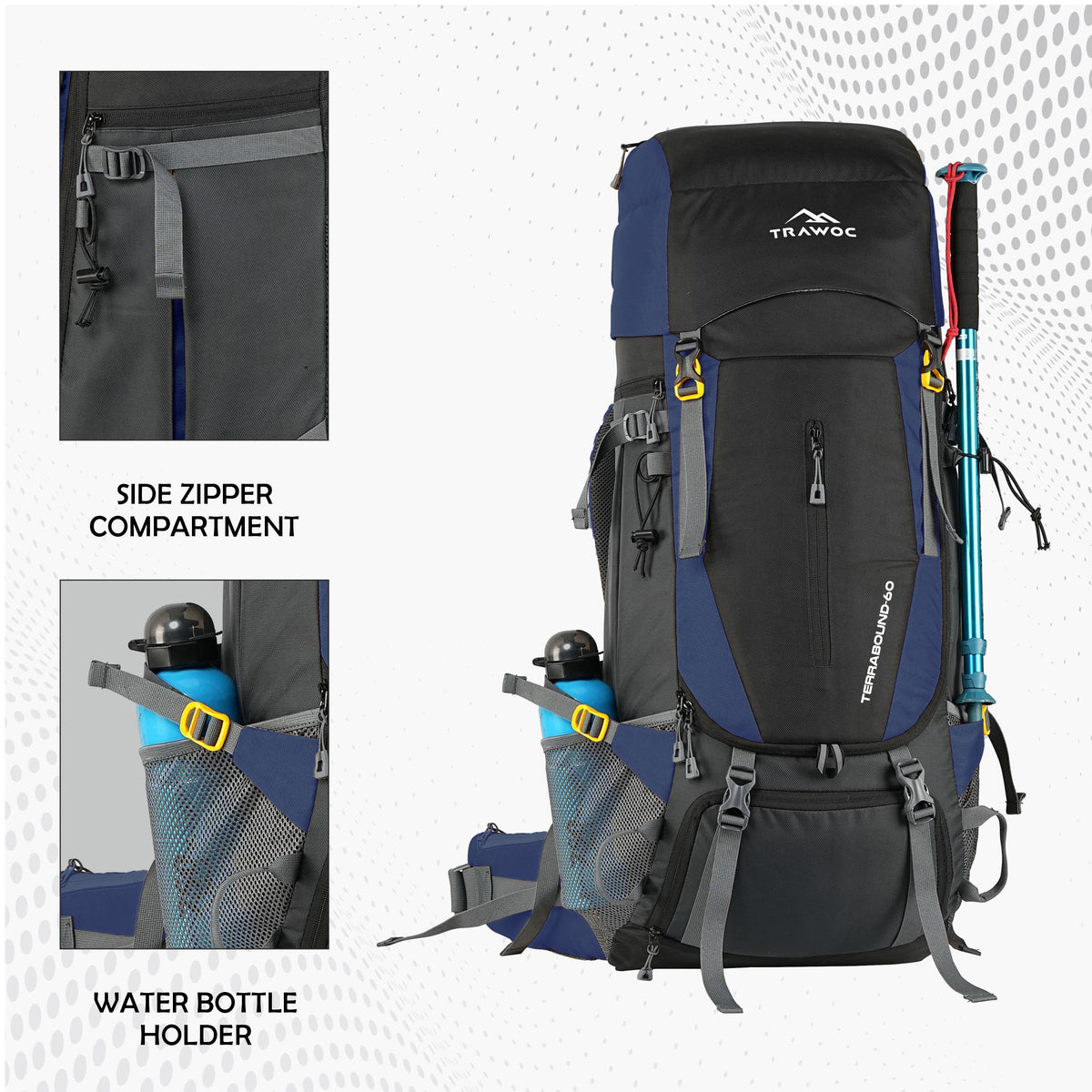 Terrabound 60 L Rucksack featuring Shoe Compartment & Durable Zippers - Navy Blue