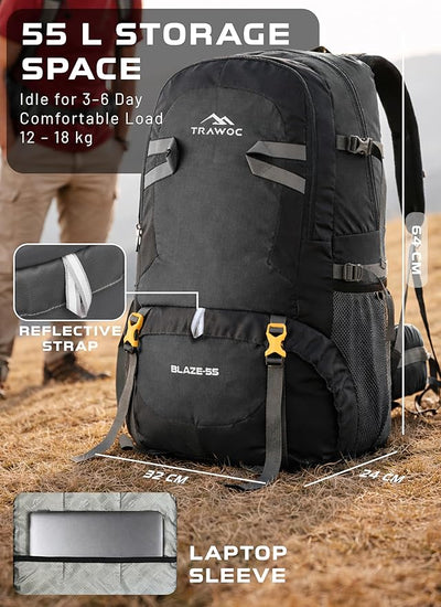 BLAZE 55 L Travel Backpack Daypack  for Camping Hiking Trekking -Black