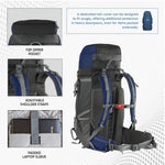 Terrabound 60 L Rucksack featuring Shoe Compartment & Durable Zippers - Navy Blue