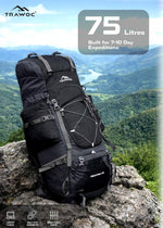 Peakpro 75 L Backpack featuring Laptop Compartment & with Shoe Compartment - Black