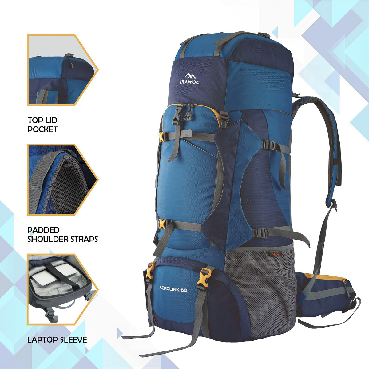 Aerolink 60 L Backpack with Lightweight Build & Water-Resistant Fabric - Blue