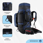 Globetrotter 80 L Trekking Bag with Rain Cover, Shoe section & internal metal frame - Navy Blue