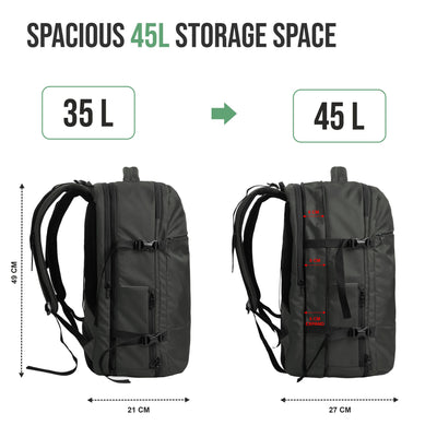 TPB01- 45L Laptop Bag  with Anti-Theft Lock, Expandable Storage, USB Charging, Suitcase-Style Opening - Grey