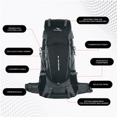 Venture Pro 65 L Travel Backpack with Rain Cover & with Laptop Compartment - Grey