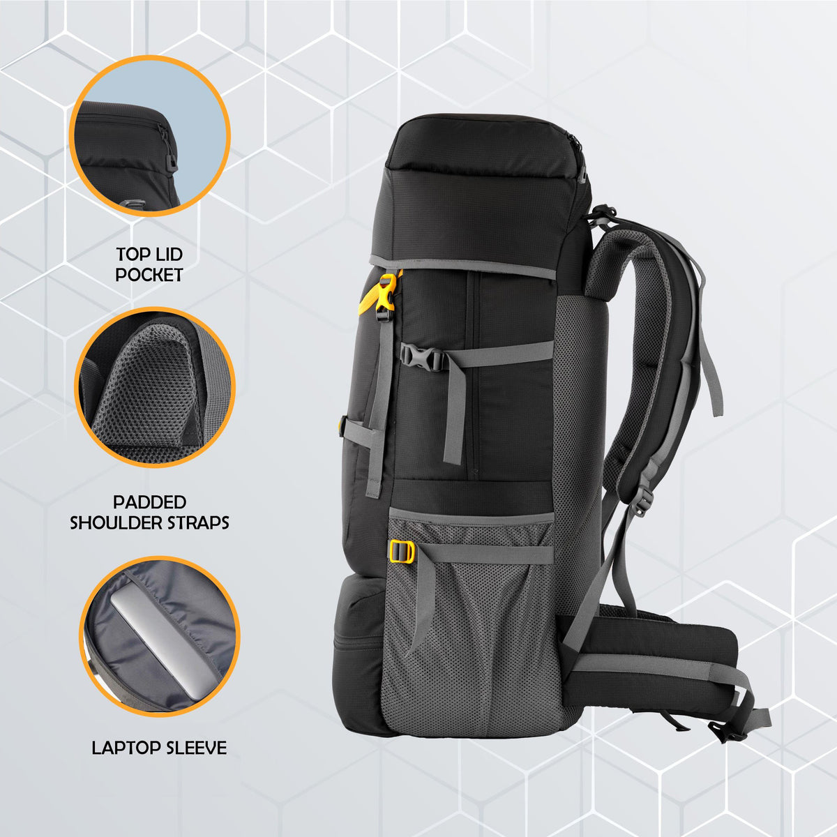 EMBER 60 L Travel Backpack Hiking Trekking Bag for Men & Women - Black