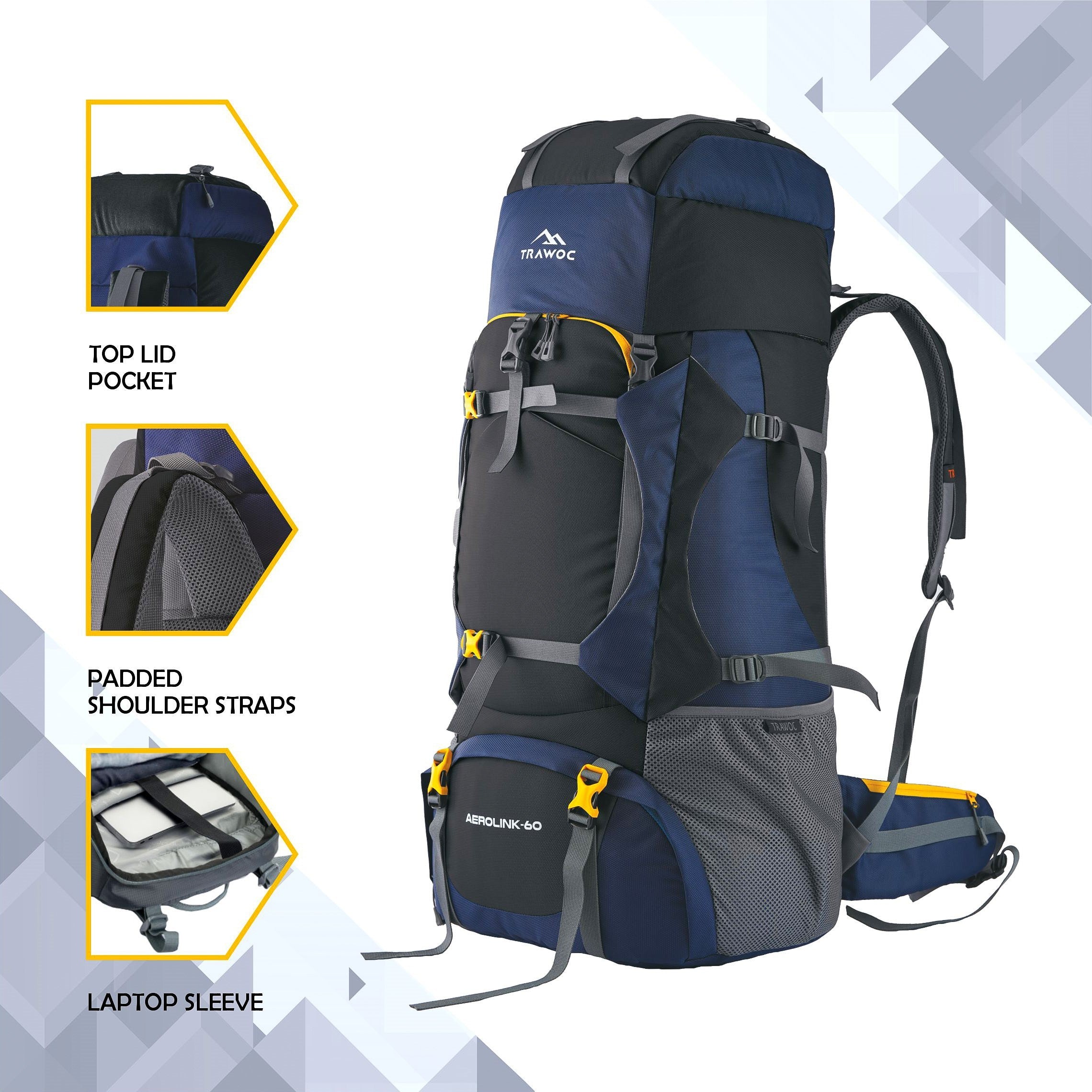 Aerolink 60 L Backpack with Lightweight Build & Water-Resistant Fabric - Black