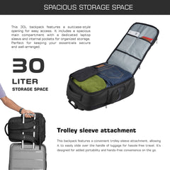 TPB03 - 30L  office & Travel Bag with 16-Inch Laptop Compartment, Suitcase-Style Opening, USB Charging - Black