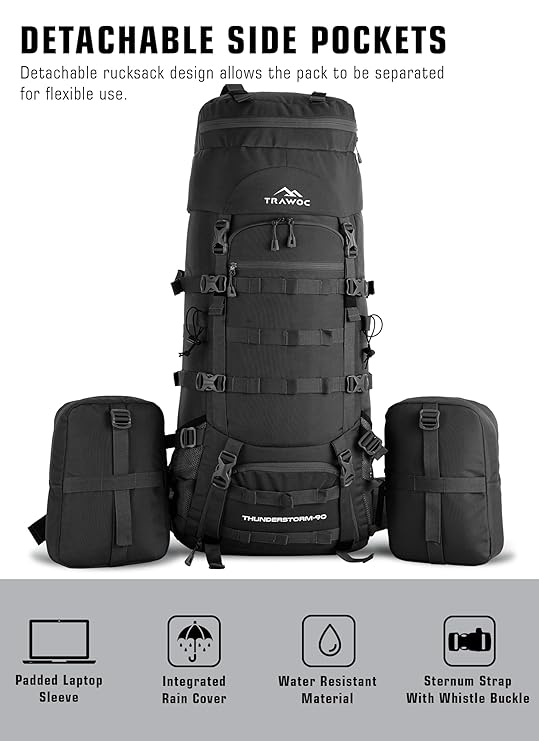 Thunderstorm 90L Rucksack for Men & Women with Shoe Compartment & Water-Resistant Fabric - black