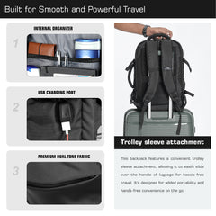 TPB02 - 25L Laptop Backpack with USB Charging Port for Men & Women-Black