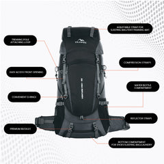 Venture Pro 65 L Travel Backpack with Rain Cover & with Laptop Compartment - Grey