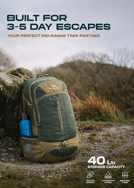 FALCON 40 l Travel Laptop Backpack for Men and Women with Rain Cover - Olive Green