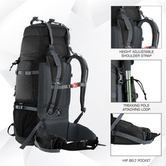 Triumph X 75 L Travel Backpack for Men & Women with Spacious Main Section & Shoe Compartment - Black (Clearance Sale)