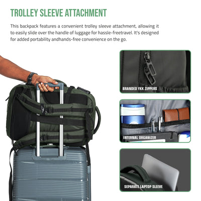 TPB01- 45L Laptop Bag  with Anti-Theft Lock, Expandable Storage, USB Charging, Suitcase-Style Opening - Huntre green