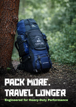 Wayfarer 80L Travel Backpack with Water-Resistant Fabric & Laptop Compartment - Navy Blue