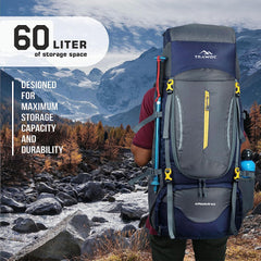 Airwave 60L Travel Backpack with Laptop Compartment & Ergonomic Shoulder Straps - Grey