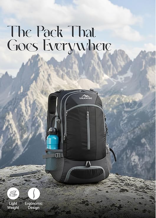 FALCON 40 l Travel Laptop Backpack for Men and Women with Rain Cover - Black