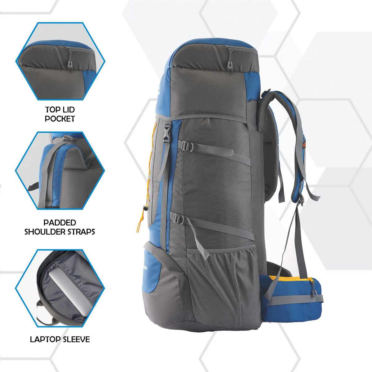 Omega 60 L Backpack with Lightweight Build & with Ergonomic Shoulder Strap - Blue