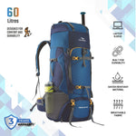 Aerolink 60 L Backpack with Lightweight Build & Water-Resistant Fabric - Blue