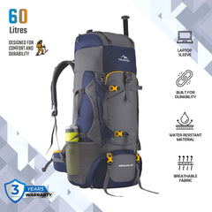 Aerolink 60 L Backpack with Lightweight Build & Water-Resistant Fabric - Grey