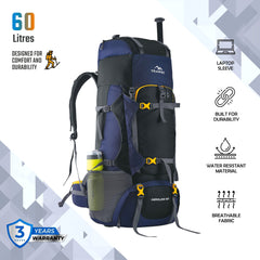 Aerolink 60 L Backpack with Lightweight Build &  Water-Resistant Fabric –Black(clearance sale)