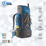 Vortex 60 L Travel Backpack with Laptop Compartment & Durable Zippers - English Blue