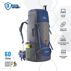 Omega 60 L Backpack with Lightweight Build & with Ergonomic Shoulder Straps- Navyblue