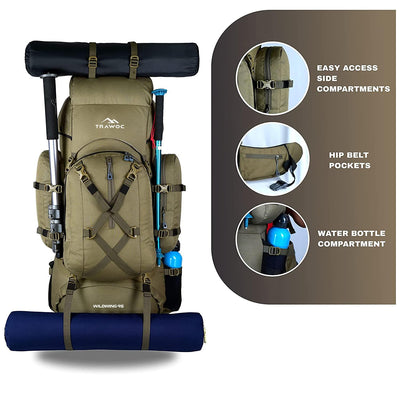 Wildwing 95L (80+15) Bag for Hiking & Travel with Shoe Compartment & Water-Resistant-Olivegreen (Refurbished)